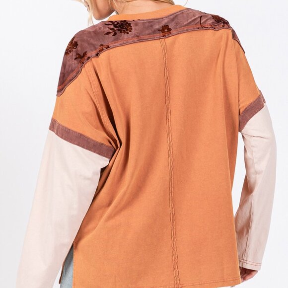 Star Patch Long Sleeve Color Block T-Shirt - Picture 2 of 7